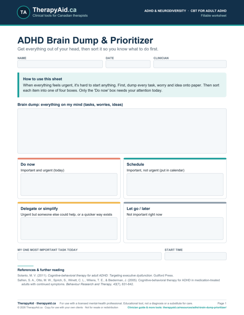 Preview of the ADHD Brain Dump & Prioritizer worksheet