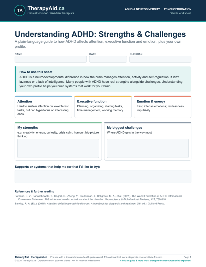 Preview of the Understanding ADHD: Strengths & Challenges worksheet