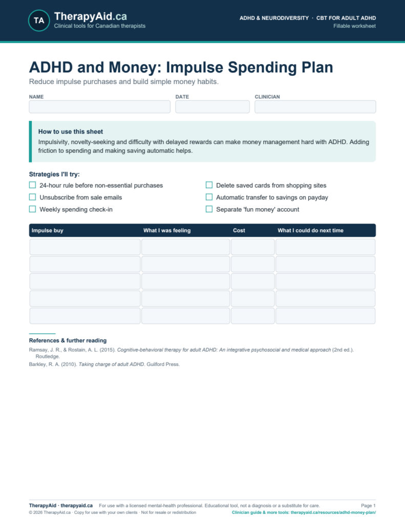 Preview of the ADHD and Money: Impulse Spending Plan worksheet