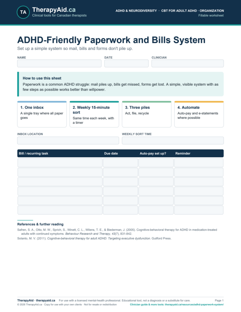 Preview of the ADHD-Friendly Paperwork and Bills System worksheet