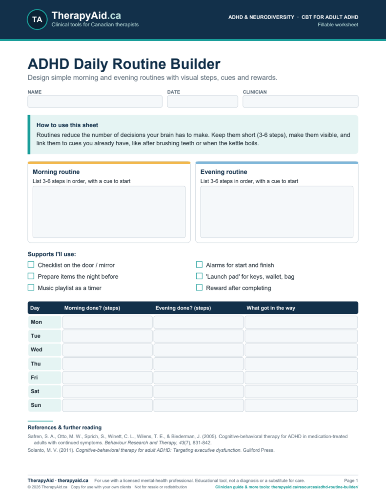 Preview of the ADHD Daily Routine Builder worksheet