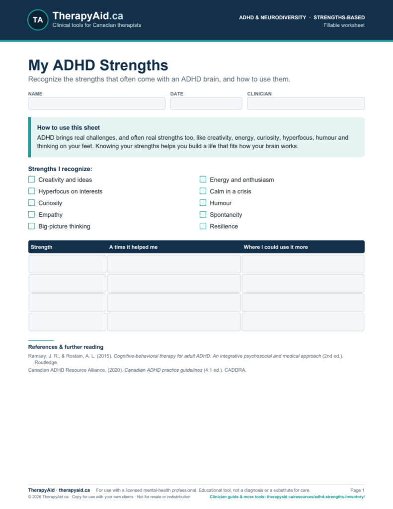 Preview of the My ADHD Strengths worksheet
