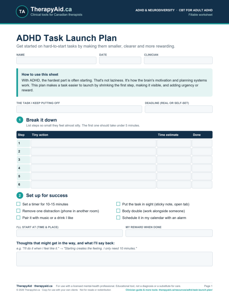 Preview of the ADHD Task Launch Plan worksheet