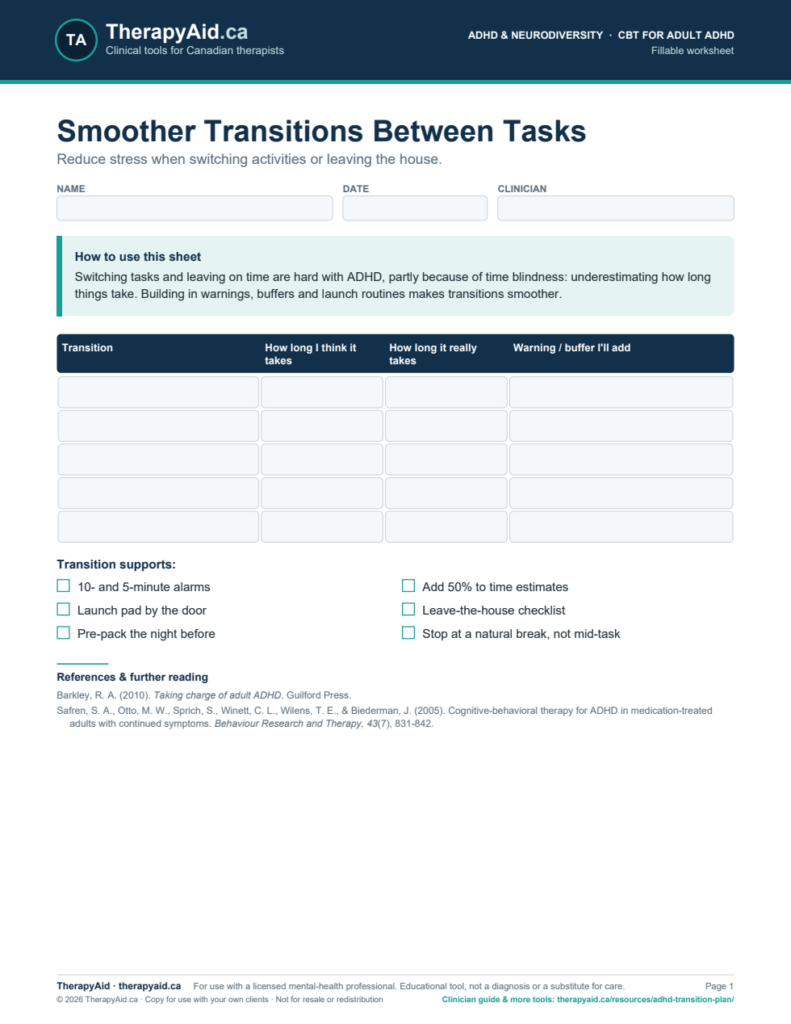 Preview of the Smoother Transitions Between Tasks worksheet