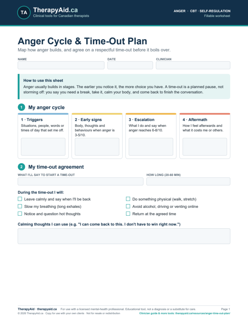 Preview of the Anger Cycle & Time-Out Plan worksheet