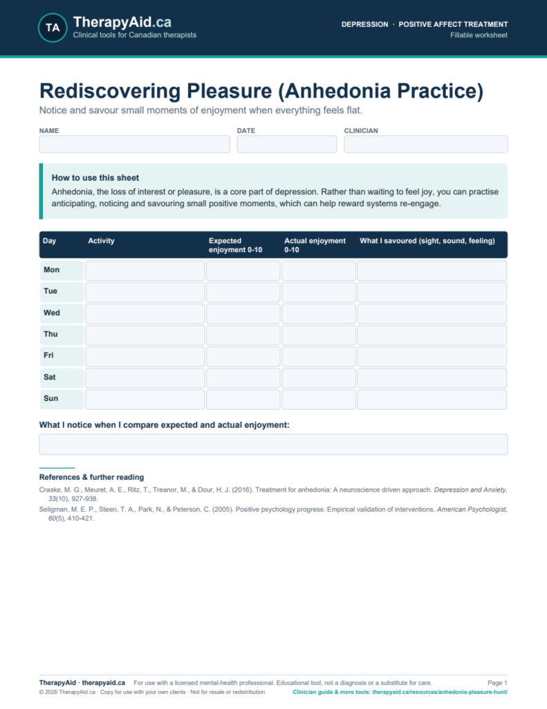 Preview of the Rediscovering Pleasure (Anhedonia Practice) worksheet