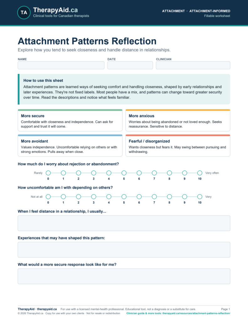Preview of the Attachment Patterns Reflection worksheet