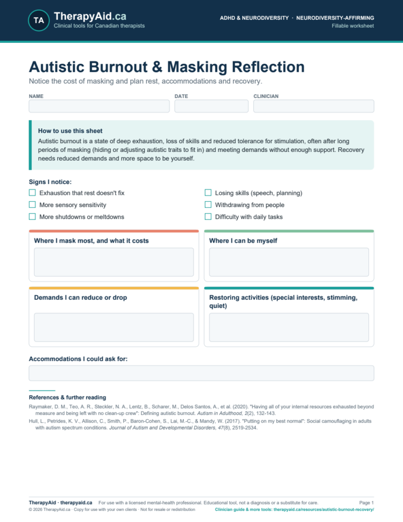 Preview of the Autistic Burnout & Masking Reflection worksheet