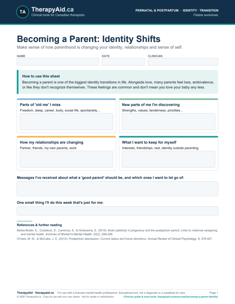 Preview of the Becoming a Parent: Identity Shifts worksheet