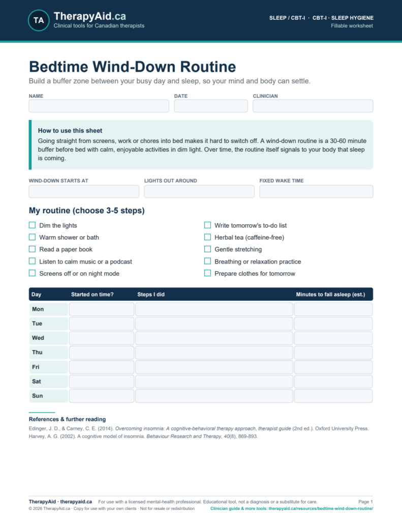 Preview of the Bedtime Wind-Down Routine worksheet