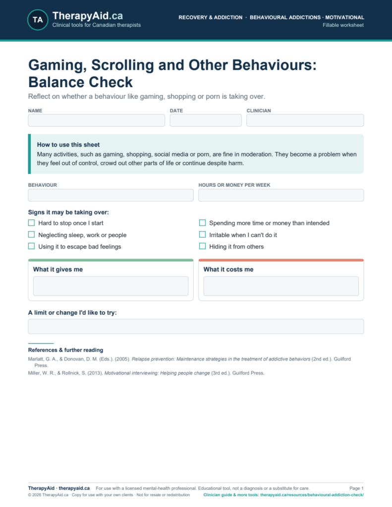 Preview of the Gaming, Scrolling and Other Behaviours: Balance Check worksheet