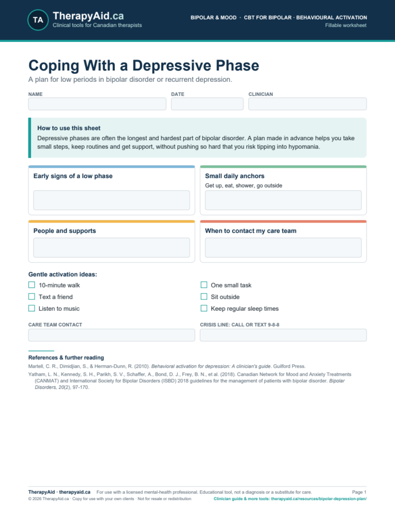 Preview of the Coping With a Depressive Phase worksheet