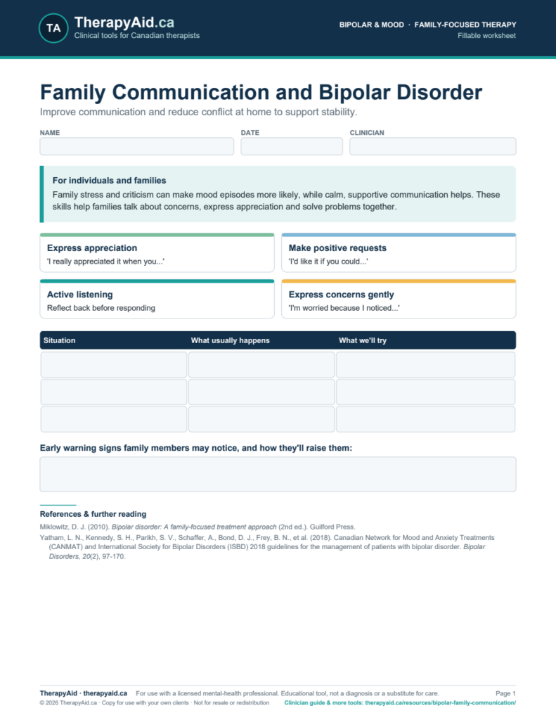 Preview of the Family Communication and Bipolar Disorder worksheet