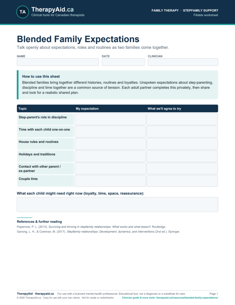 Preview of the Blended Family Expectations worksheet