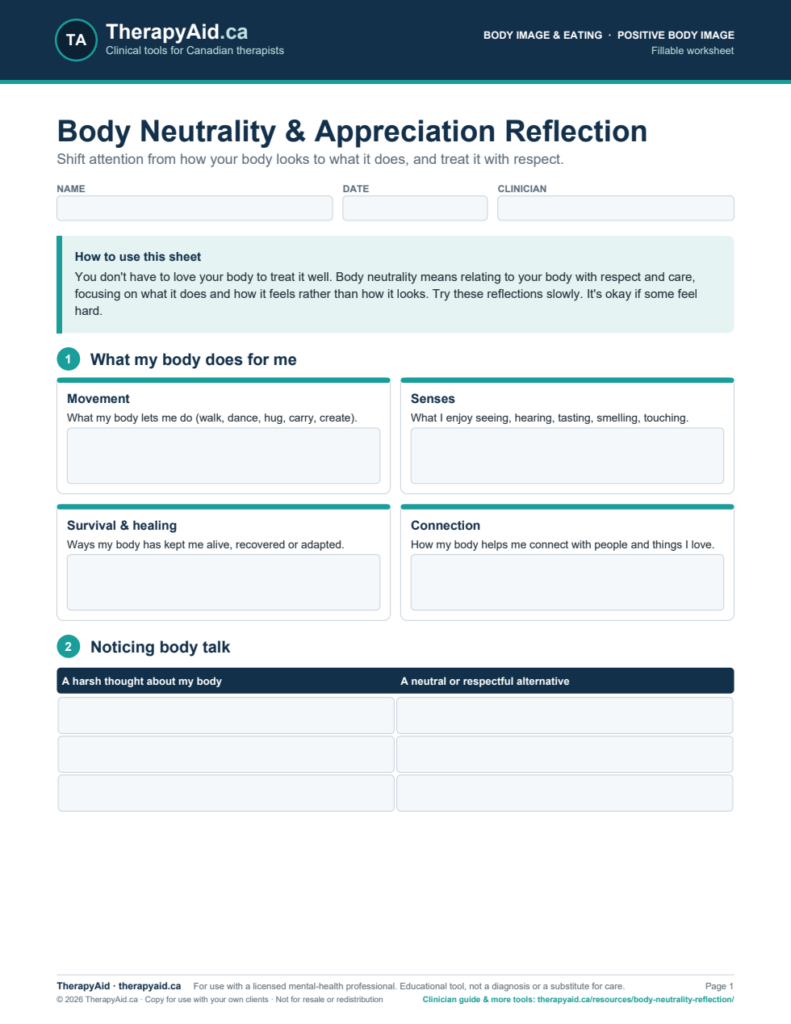 Preview of the Body Neutrality & Appreciation Reflection worksheet
