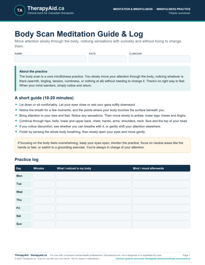 Preview of the Body Scan Meditation Guide & Log worksheet