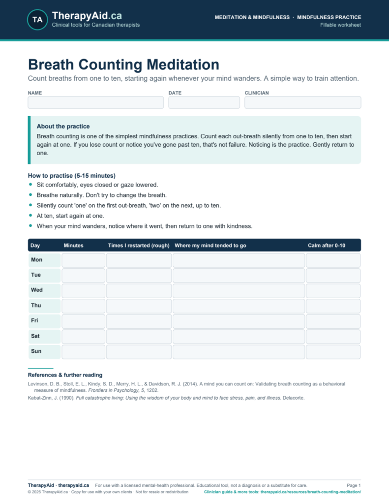 Preview of the Breath Counting Meditation worksheet