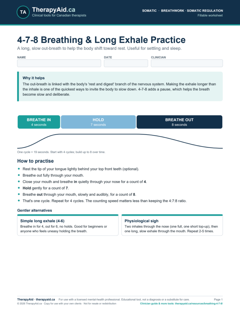 Preview of the 4-7-8 Breathing & Long Exhale Practice worksheet