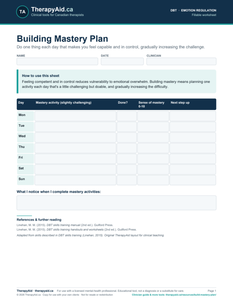 Preview of the Building Mastery Plan worksheet