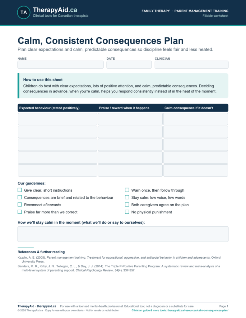 Preview of the Calm, Consistent Consequences Plan worksheet