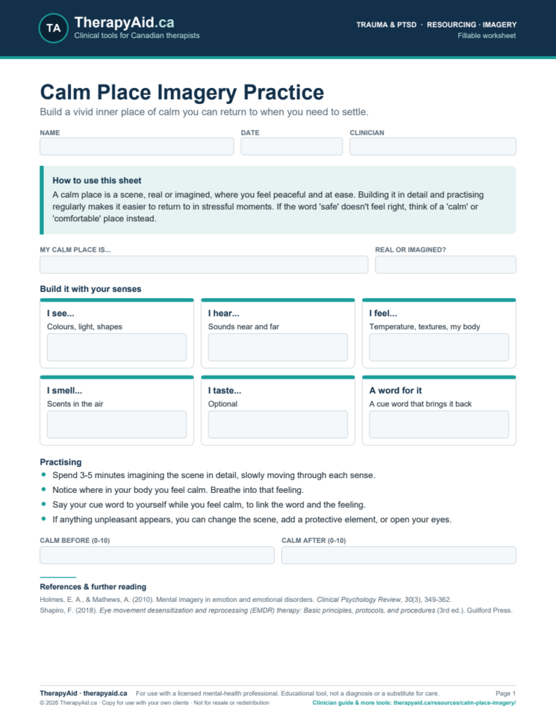 Preview of the Calm Place Imagery Practice worksheet