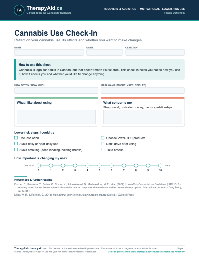 Preview of the Cannabis Use Check-In worksheet
