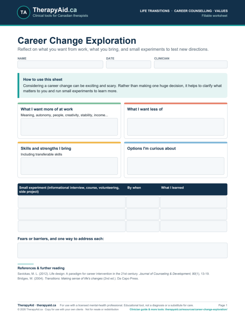 Preview of the Career Change Exploration worksheet