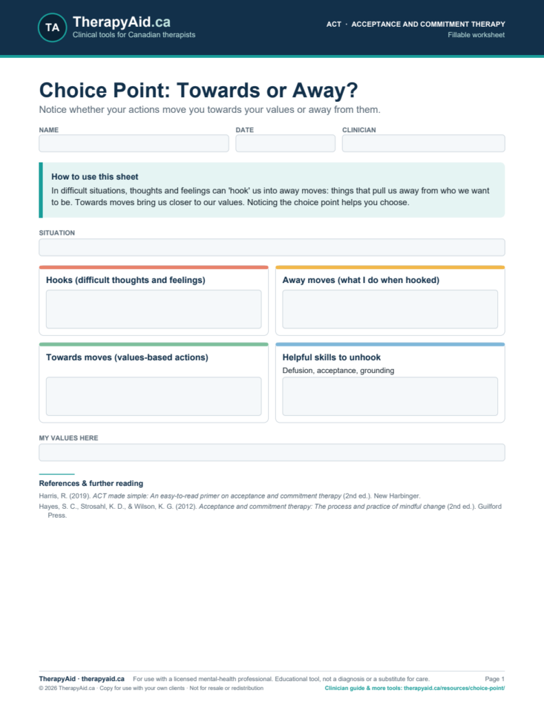 Preview of the Choice Point: Towards or Away? worksheet