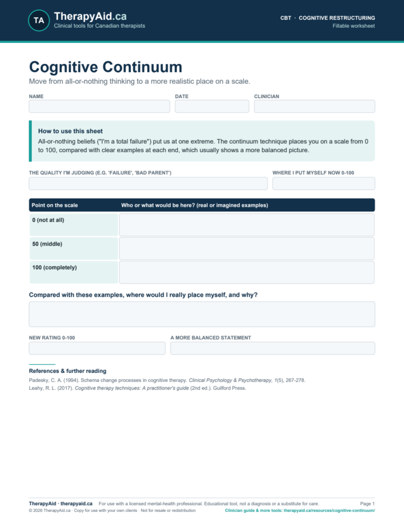 Preview of the Cognitive Continuum worksheet