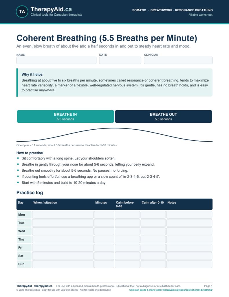 Preview of the Coherent Breathing (5.5 Breaths per Minute) worksheet