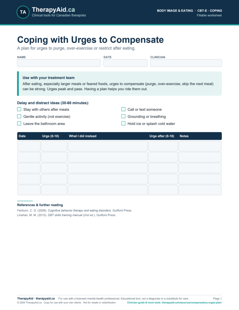 Preview of the Coping with Urges to Compensate worksheet