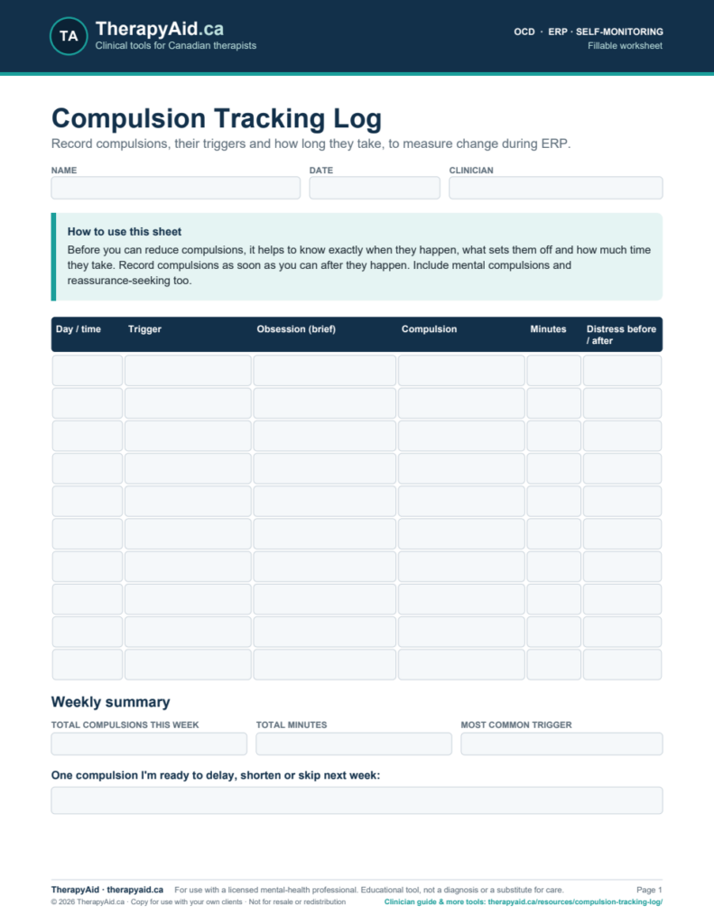 Preview of the Compulsion Tracking Log worksheet