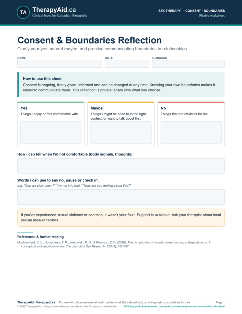 Preview of the Consent & Boundaries Reflection worksheet