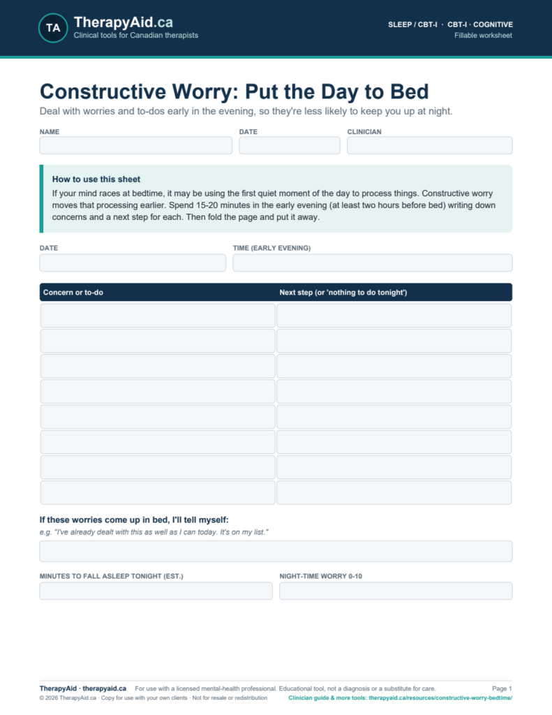 Preview of the Constructive Worry: Put the Day to Bed worksheet