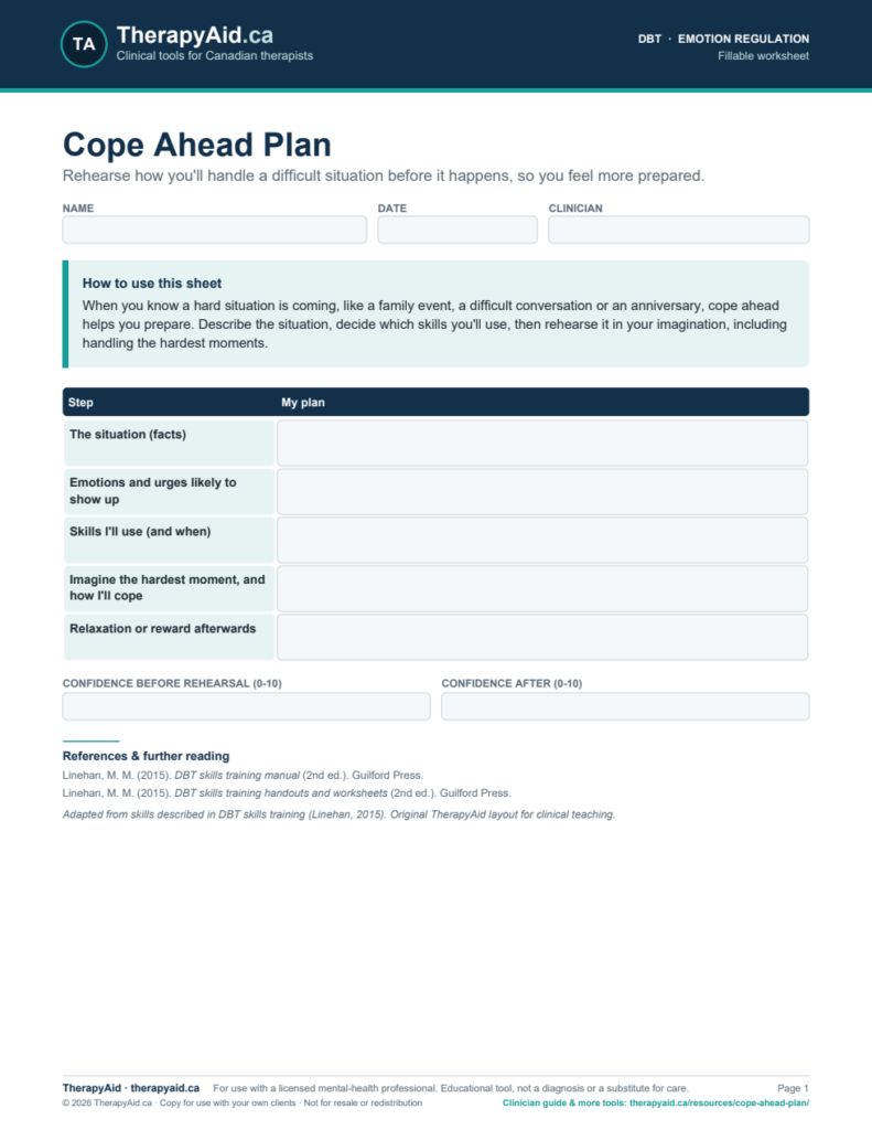 Preview of the Cope Ahead Plan worksheet