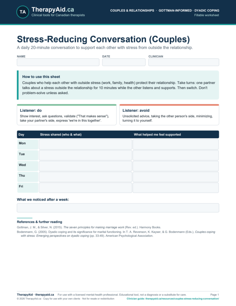 Preview of the Stress-Reducing Conversation (Couples) worksheet