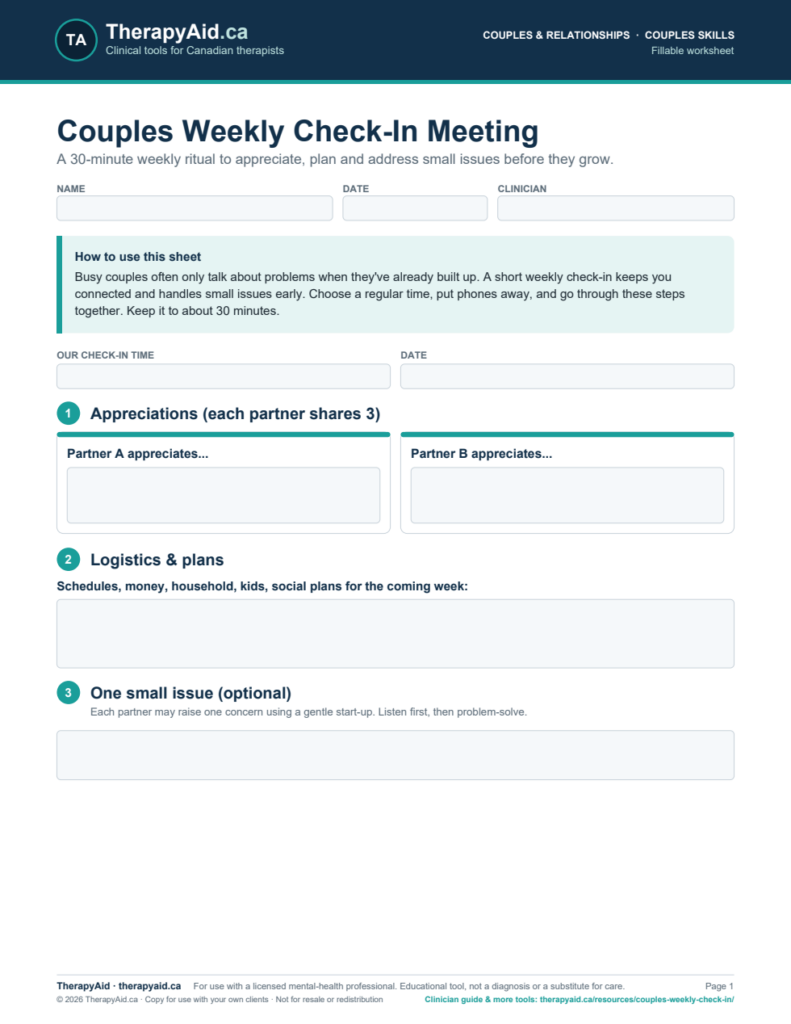 Preview of the Couples Weekly Check-In Meeting worksheet
