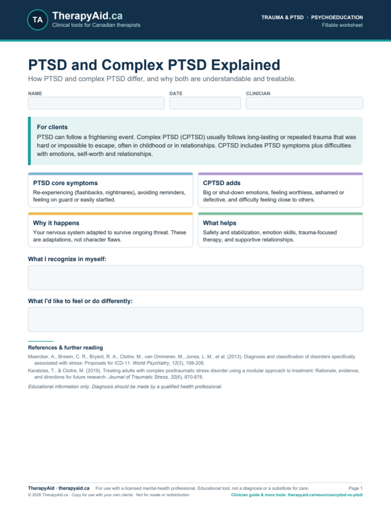 Preview of the PTSD and Complex PTSD Explained worksheet