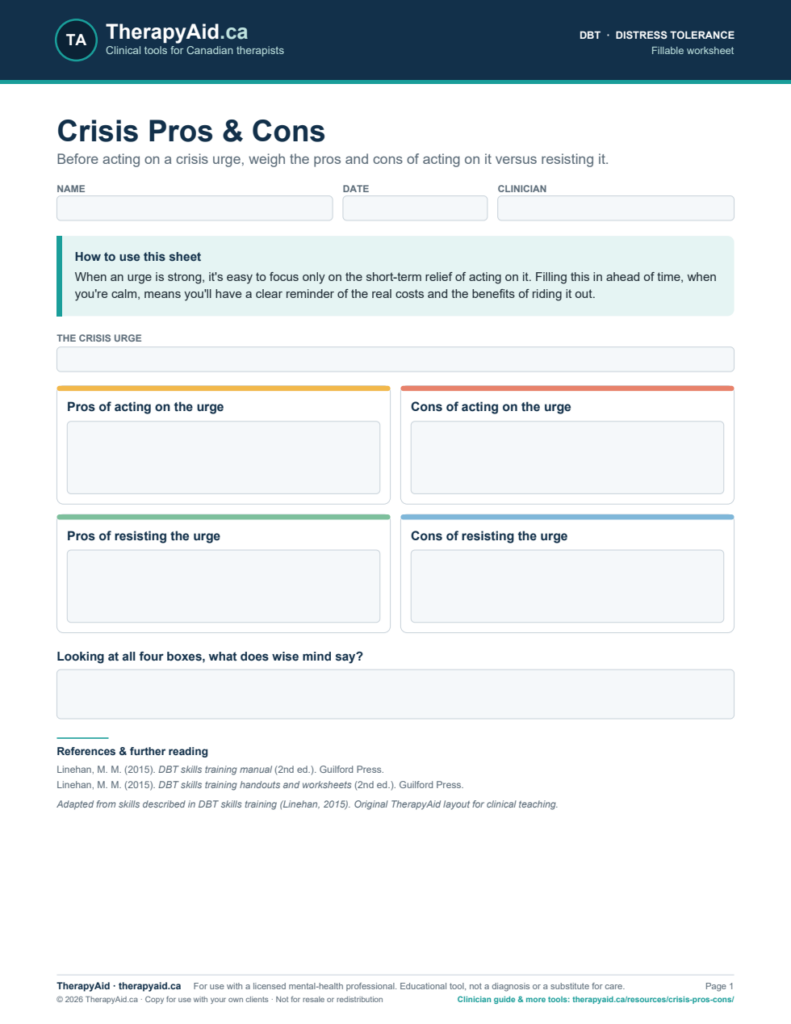 Preview of the Crisis Pros & Cons worksheet