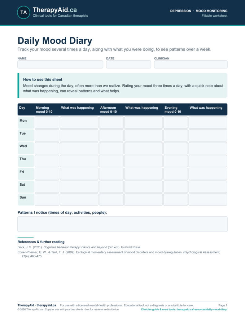 Preview of the Daily Mood Diary worksheet