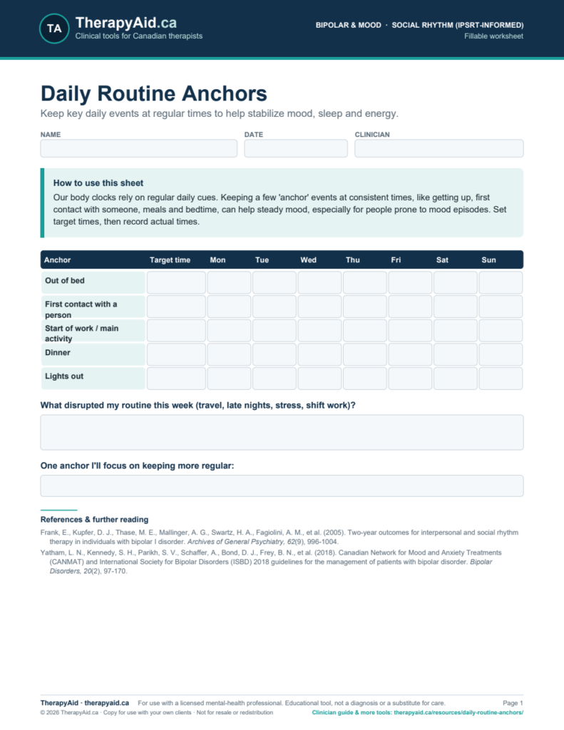 Preview of the Daily Routine Anchors worksheet