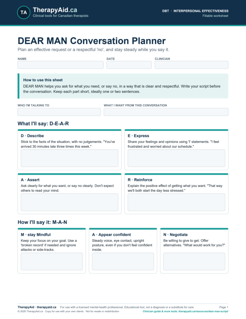 Preview of the DEAR MAN Conversation Planner worksheet