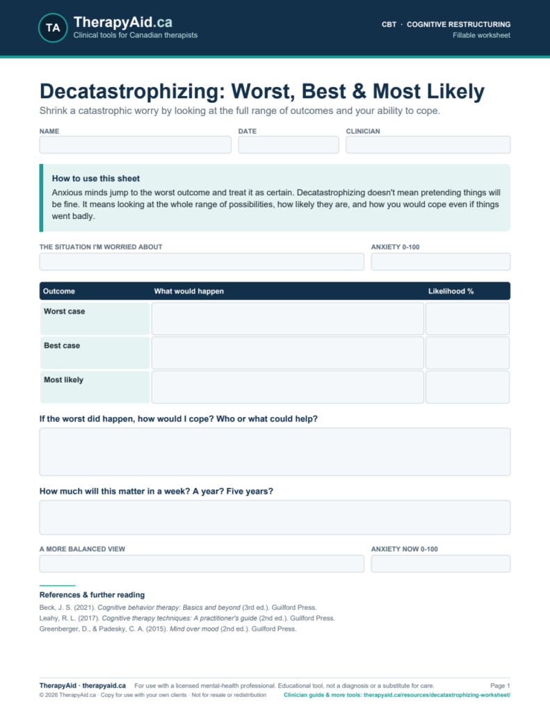Preview of the Decatastrophizing: Worst, Best & Most Likely worksheet