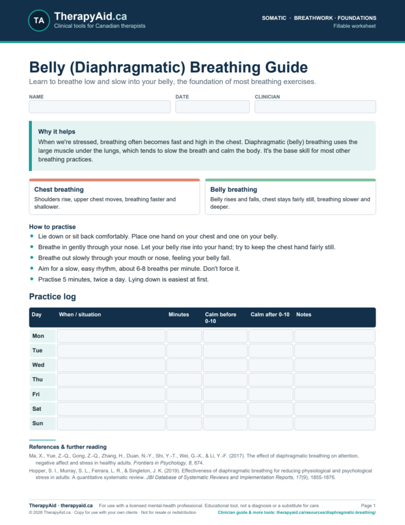 Preview of the Belly (Diaphragmatic) Breathing Guide worksheet