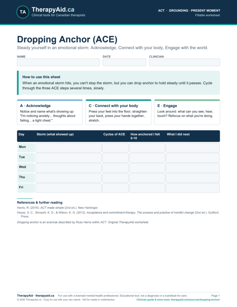 Preview of the Dropping Anchor (ACE) worksheet