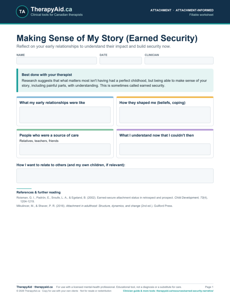 Preview of the Making Sense of My Story (Earned Security) worksheet