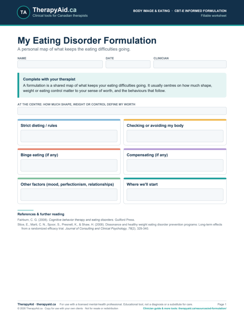 Preview of the My Eating Disorder Formulation worksheet
