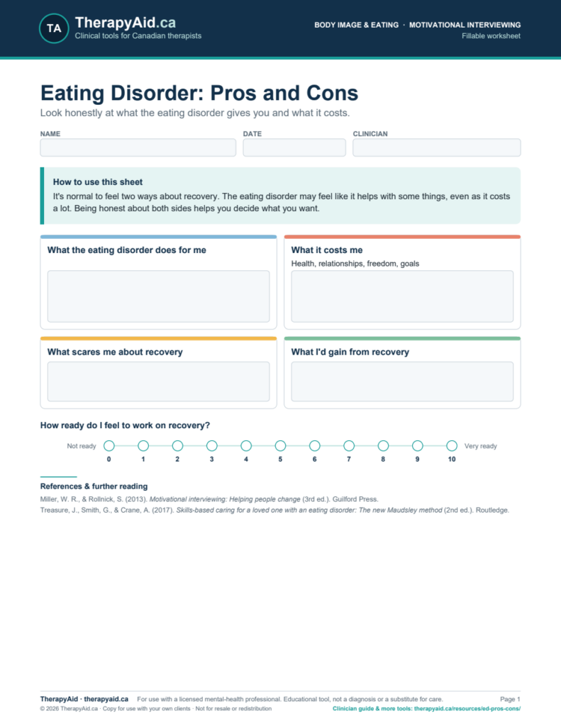Preview of the Eating Disorder: Pros and Cons worksheet