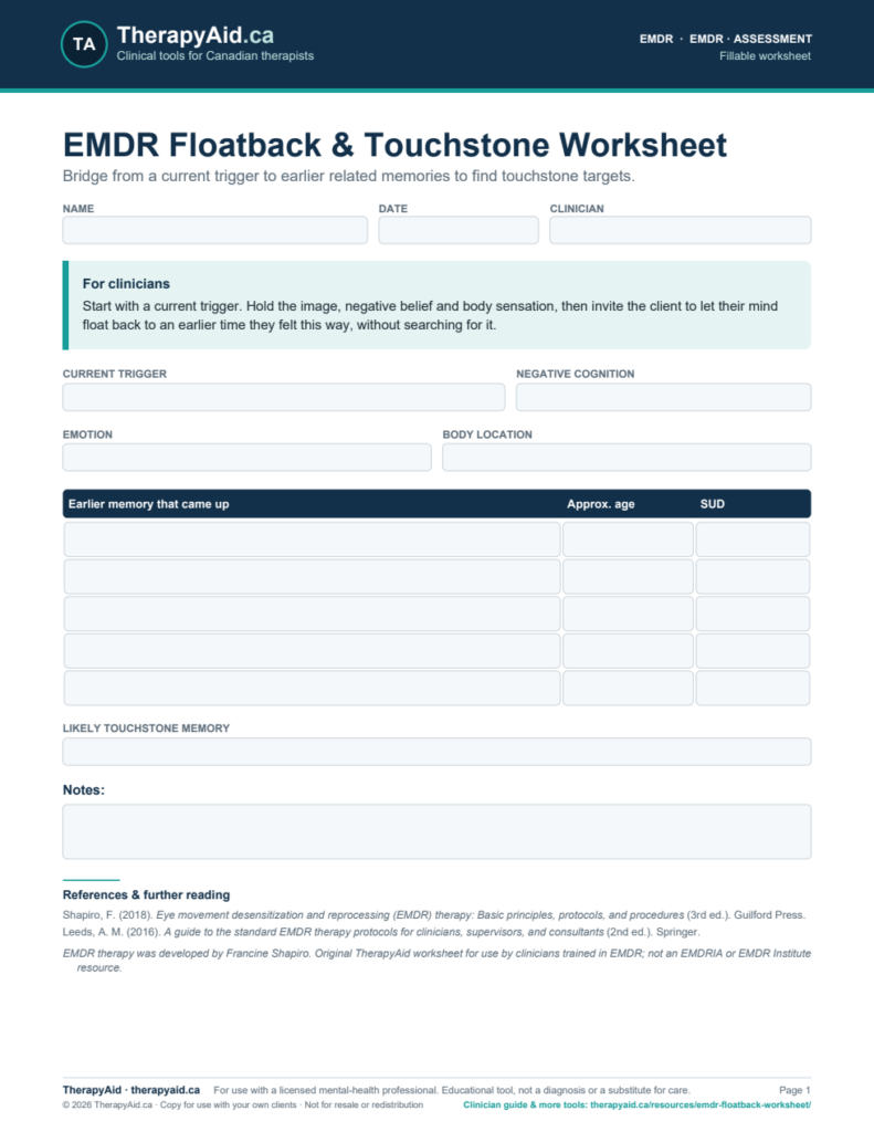 Preview of the EMDR Floatback & Touchstone Worksheet worksheet