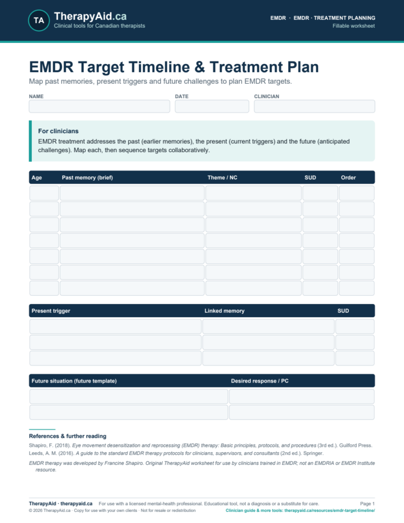Preview of the EMDR Target Timeline & Treatment Plan worksheet